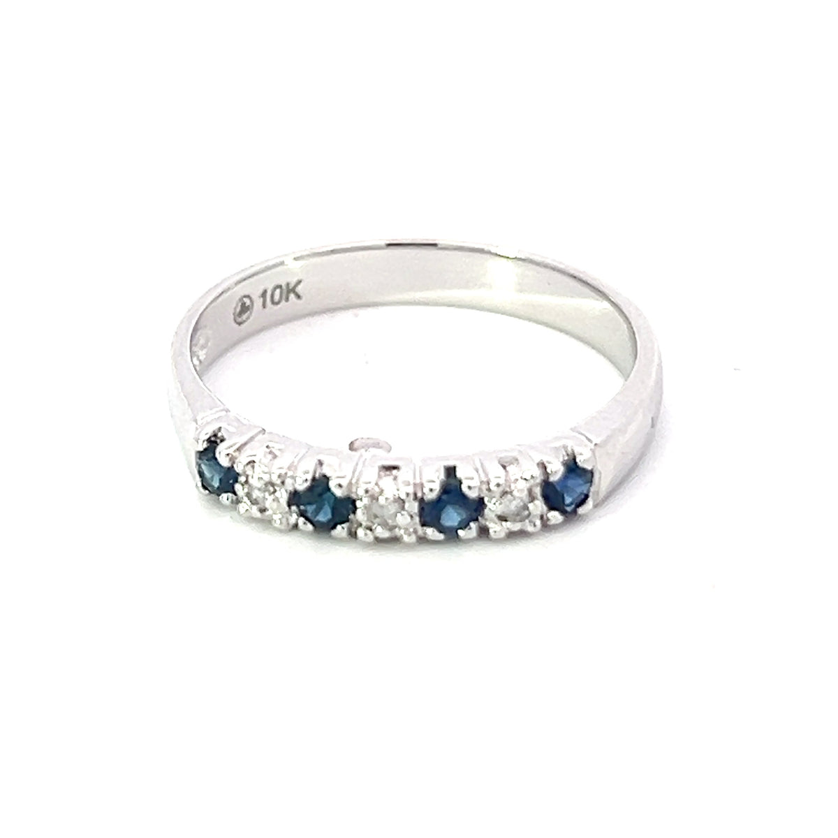 10K White Gold 0.02cttw Diamond with Sapphire Ring - Size 6.5