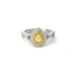 Anillo elegante de oro blanco de 18 quilates con diamantes amarillos y blancos - talla 6,5