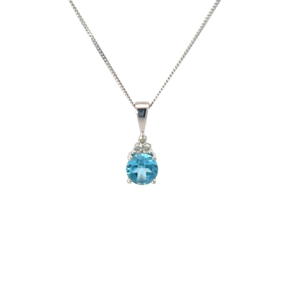 10K White Gold Blue Topaz &amp; Diamond Pendant