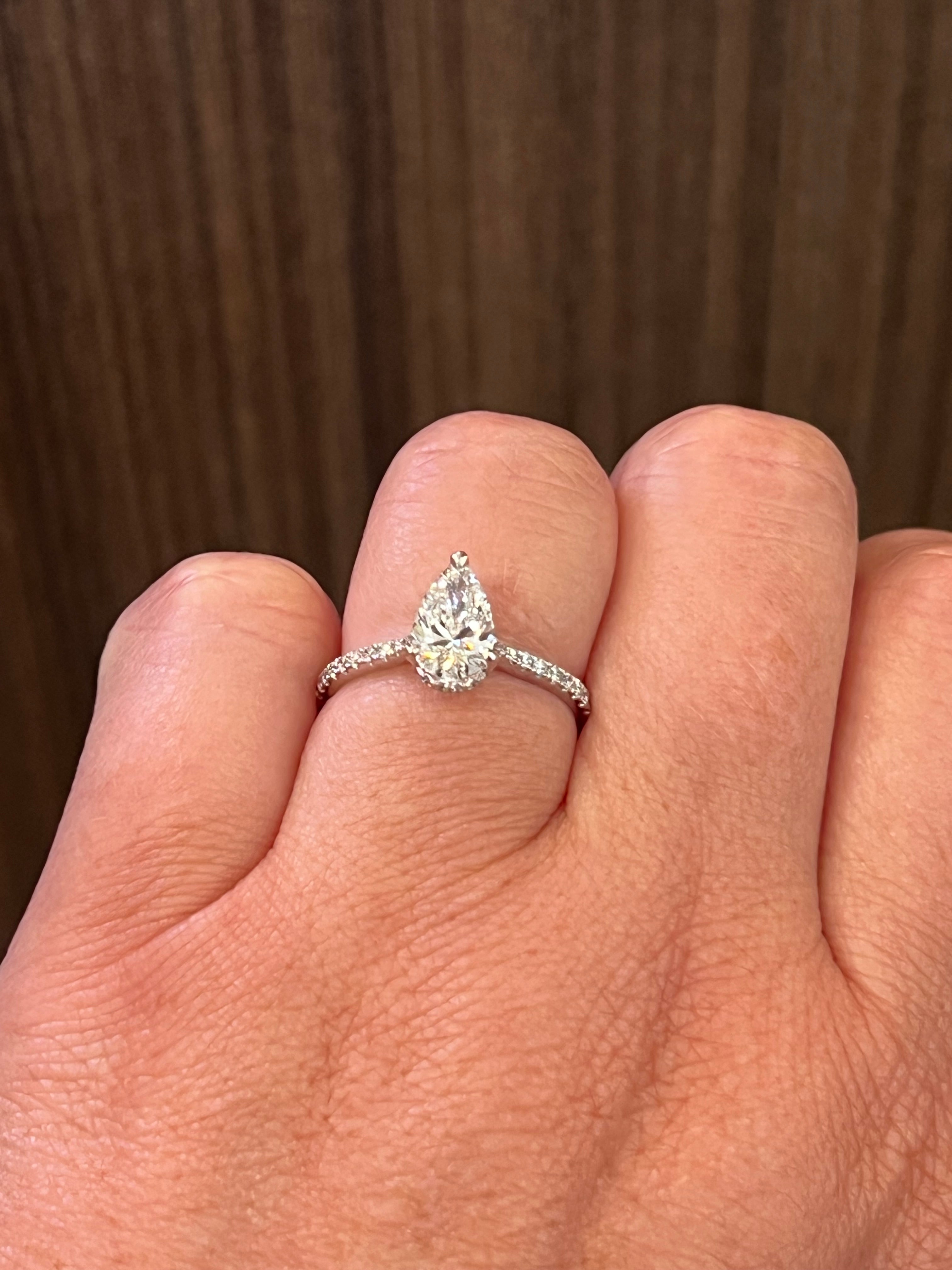18K White Gold 1.25cttw Pear Shape and Hidden Halo Lab Grown Diamond Engagement Ring - 4.5