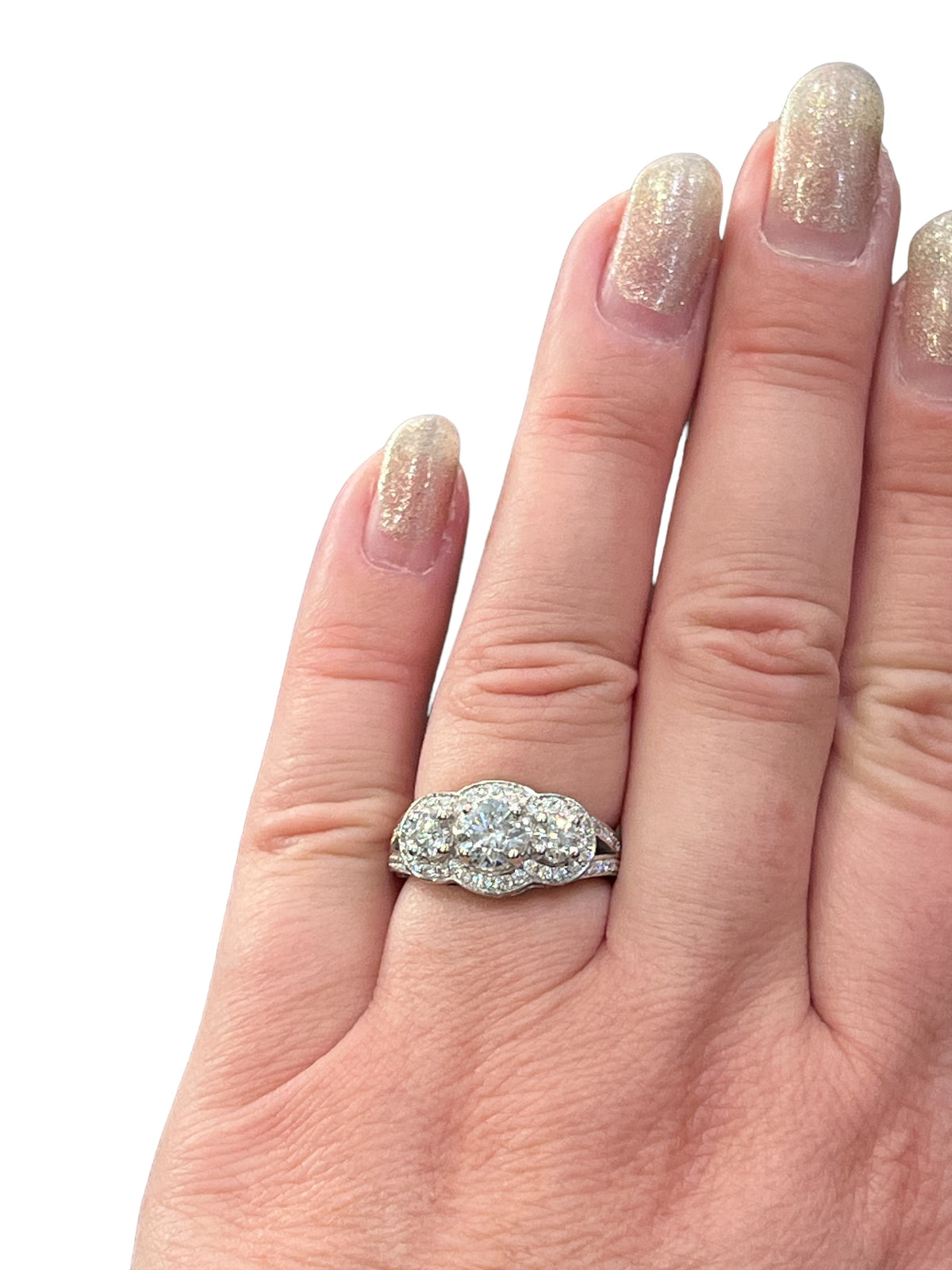 14K White Gold 2.52cttw Diamond Halo Engagement Ring, Size 6.5