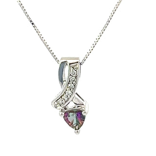10K White Gold Mystic Topaz and Diamond Pendant