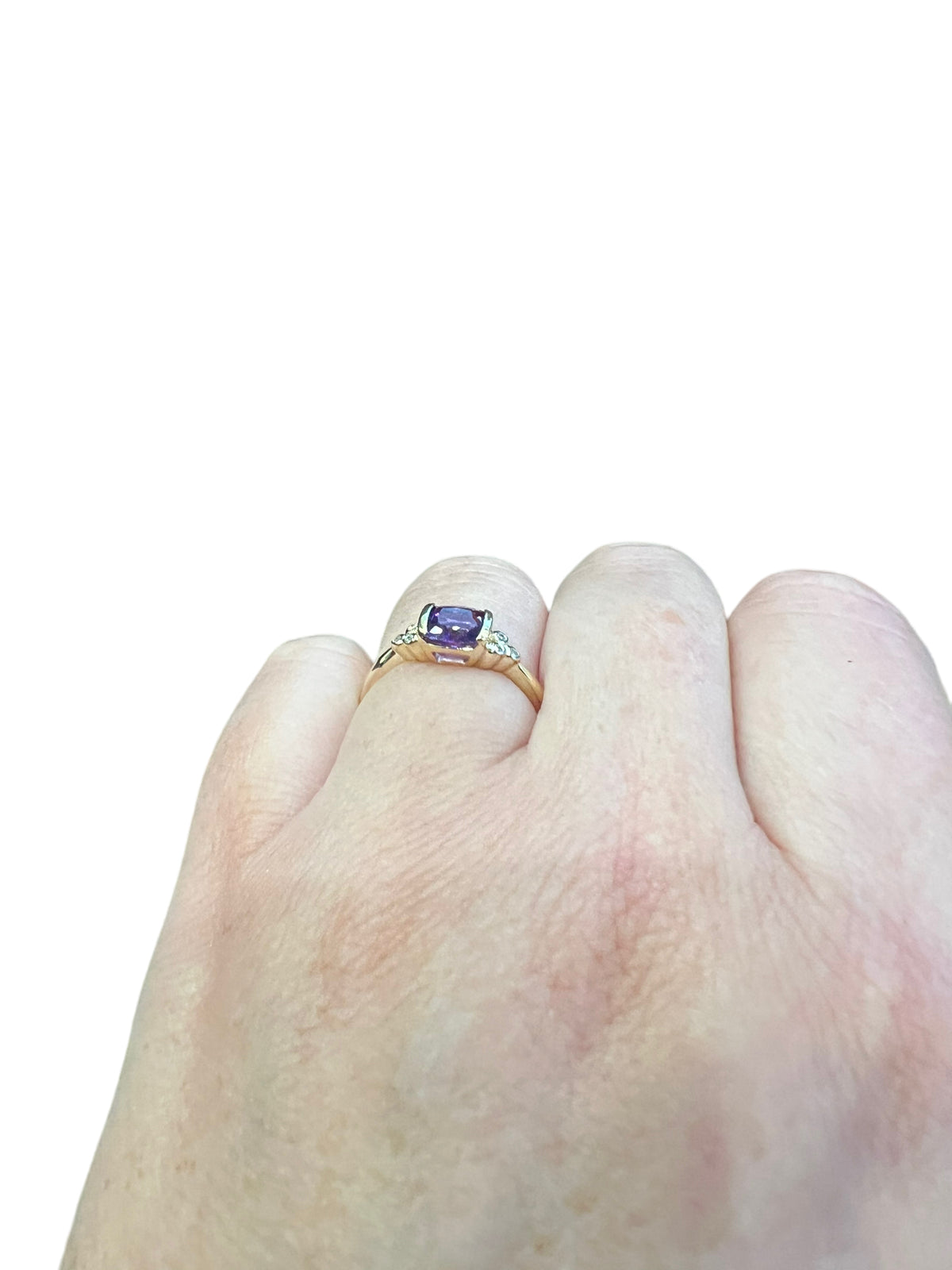 10K Yellow Gold Amethyst and Diamond Ring, size 6