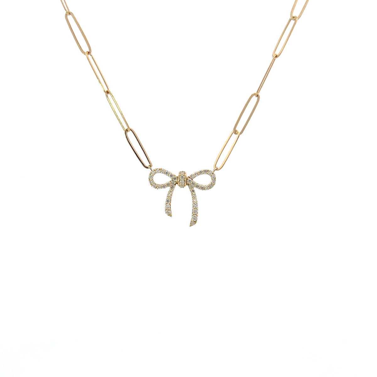 14K Yellow Gold 0.24cttw Diamond Bow Necklace, 18&quot;