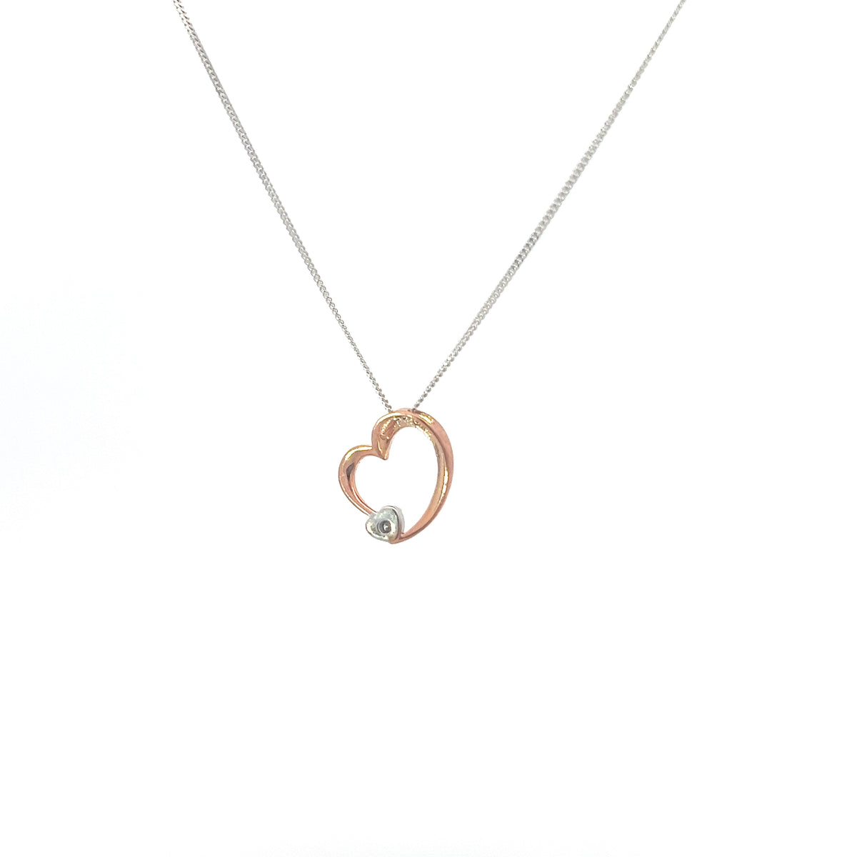 10K Rose &amp; White Gold 0.01cttw Diamond Heart Pendant, 18&quot;