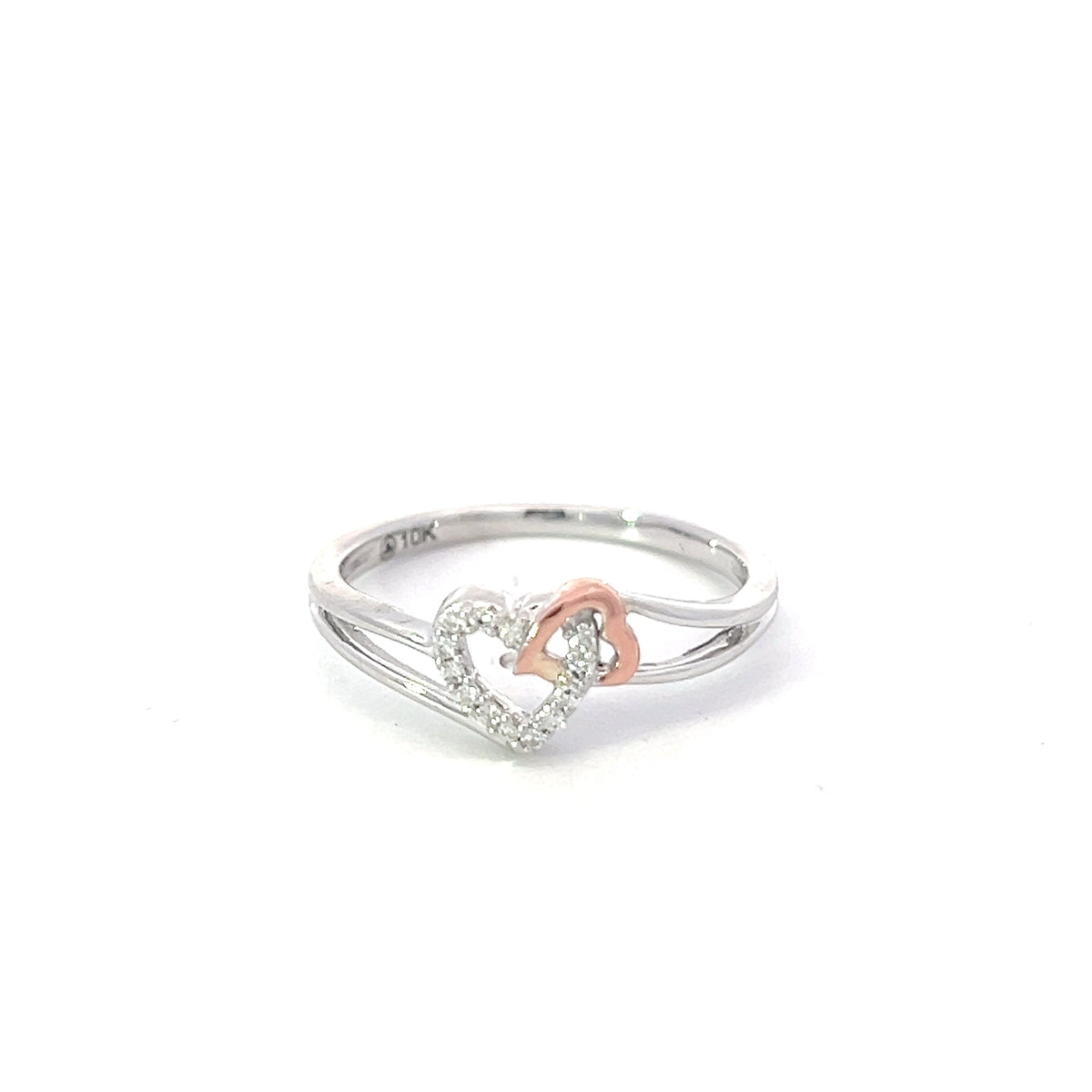 Anillo de oro blanco de 10 quilates con forma de corazón y diamantes de 0,054 quilates, tamaño 6,5