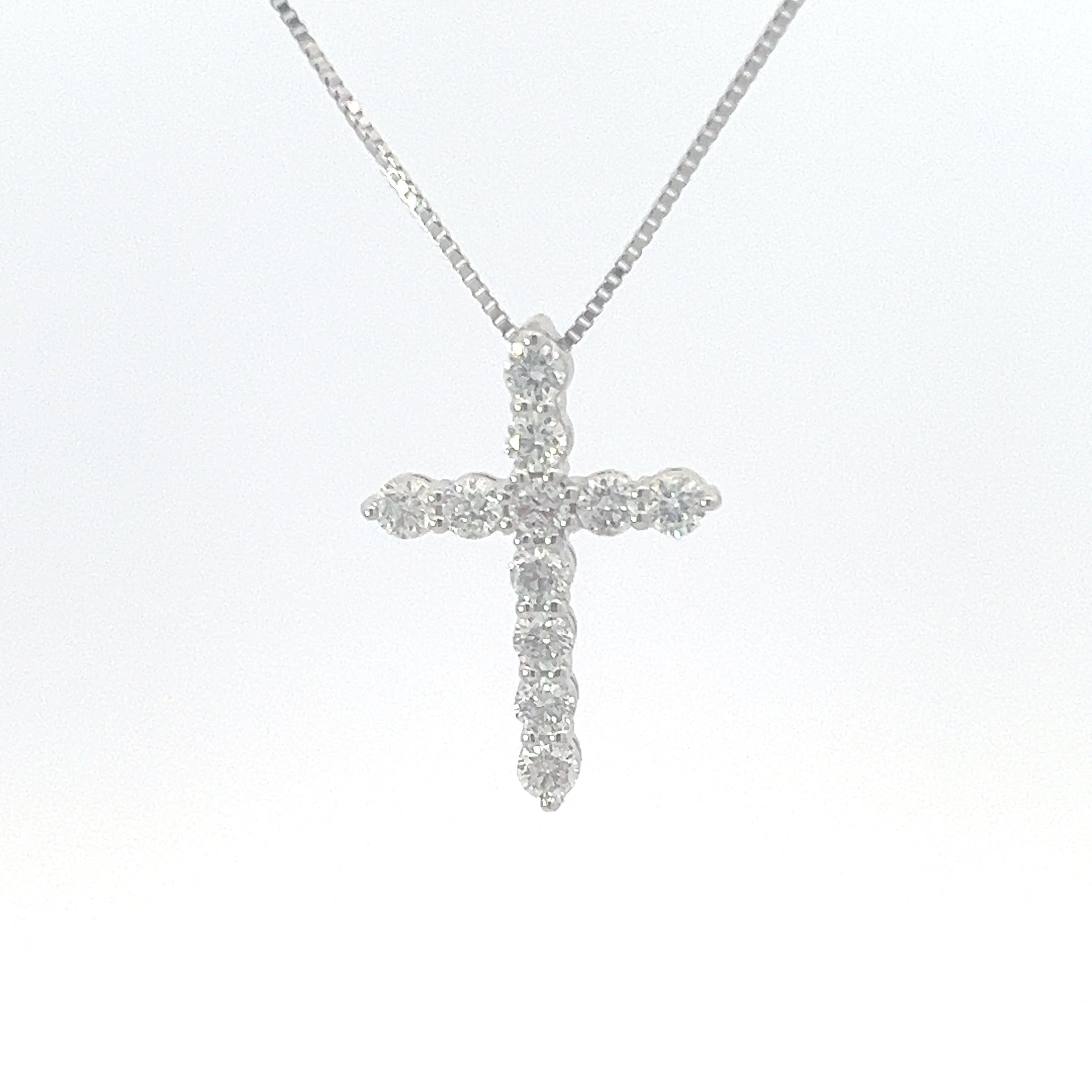 10K White Gold 0.50 cttw Diamond Cross Pendant, 18"