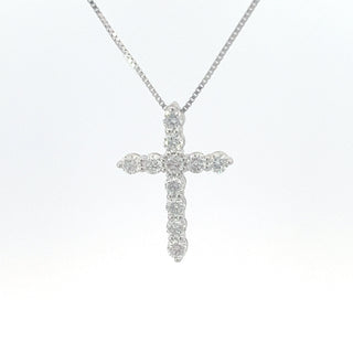 10K White Gold 0.50 cttw Diamond Cross Pendant, 18"