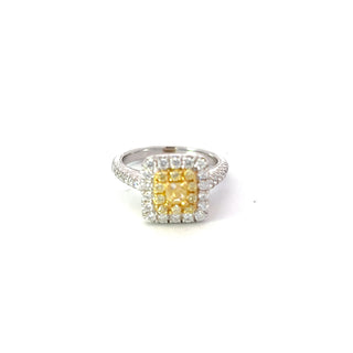 Anillo elegante de oro blanco de 18 quilates con diamantes amarillos y blancos - talla 6,5