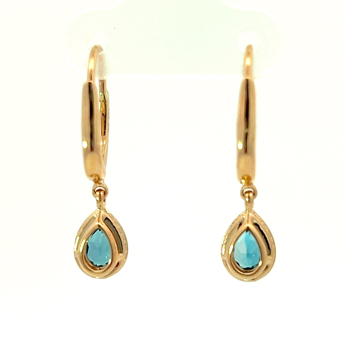 14K Rose Gold Blue Topaz and Diamond Dangle Earrings