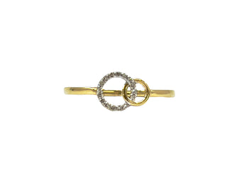 Anillo de oro blanco y amarillo de 10 quilates con diamantes de 0,04 quilates, doble círculo/eternidad/infinito, tamaño 6,5
