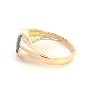 10K Yellow Gold 0.02cttw Diamond and Bloodstone Gents Ring, size 10