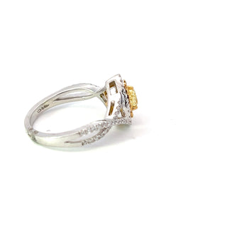 Anillo elegante de oro blanco de 18 quilates con diamantes amarillos y blancos - talla 6,5