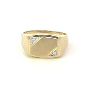 Anillo de sello para caballero con diamantes de 0,016 quilates en oro amarillo de 10 quilates, talla 10