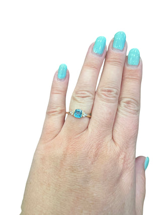 10K Yellow Gold 1.15cttw Swiss Blue Topaz and 0.03cttw Diamond Ring