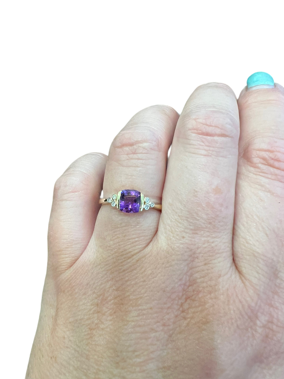 10K Yellow Gold Amethyst and Diamond Ring, size 6