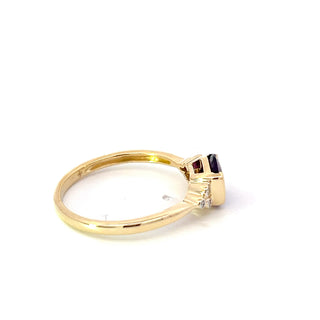 Anillo de oro amarillo de 10 quilates con amatista y diamantes, talla 6
