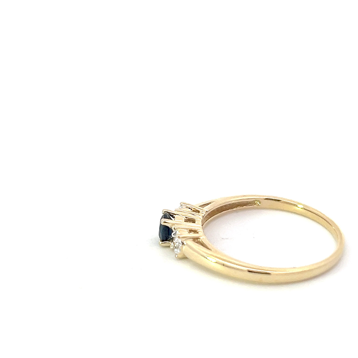 Anillo de oro amarillo de 10 quilates con zafiro y diamantes y 3 piedras - Talla 6