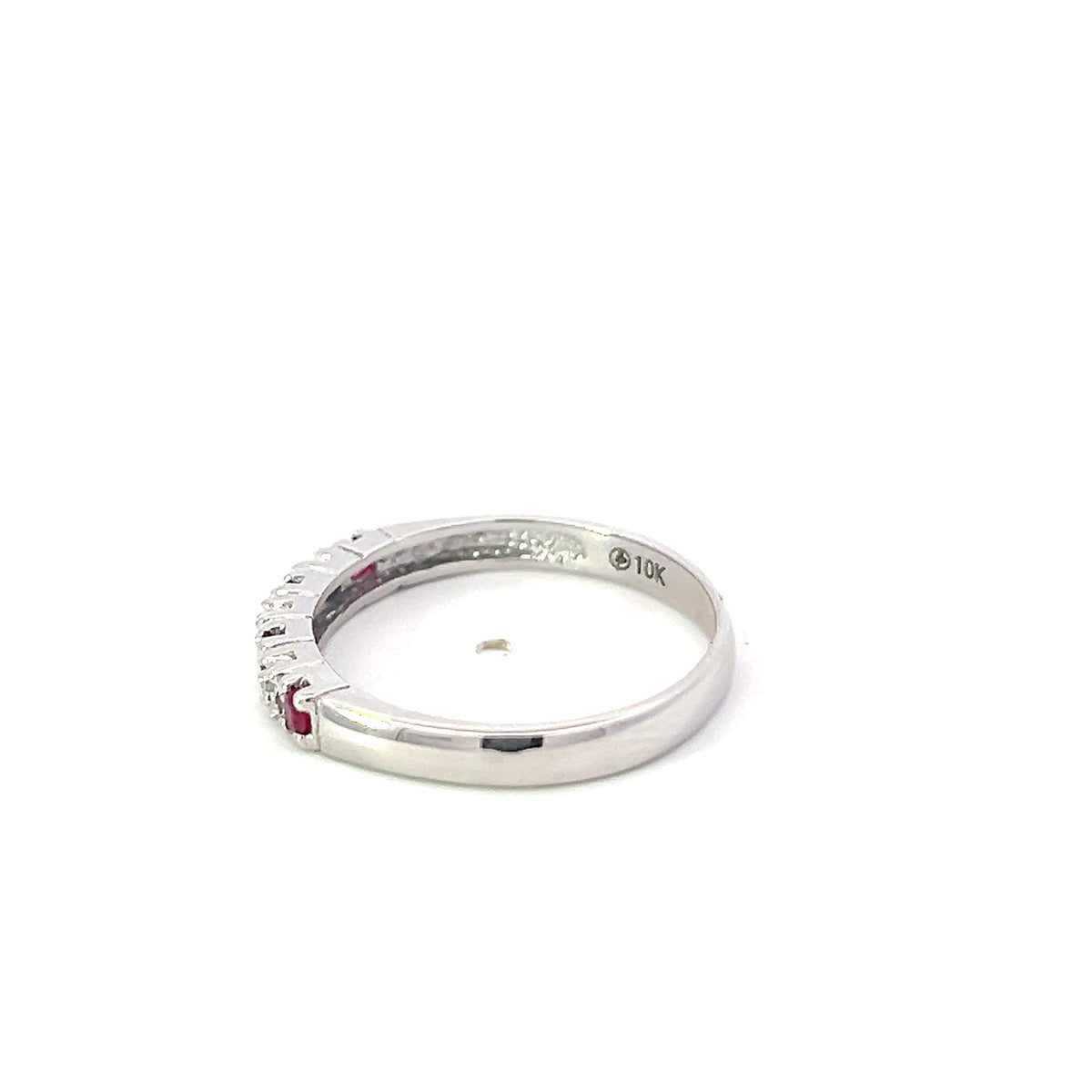 10K White Gold 0.02cttw Diamond with Ruby Ring - Size 6.5