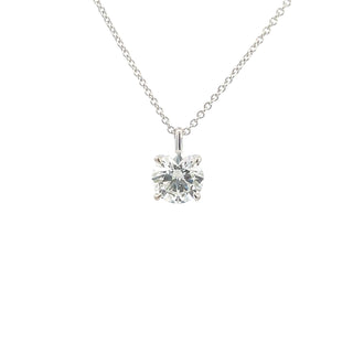 14K White Gold 1.50cttw Lab Grown Diamond Solitaire Necklace with Rolo Chain (Lobster Clasp) - Adjustable 16 - 18 Inches