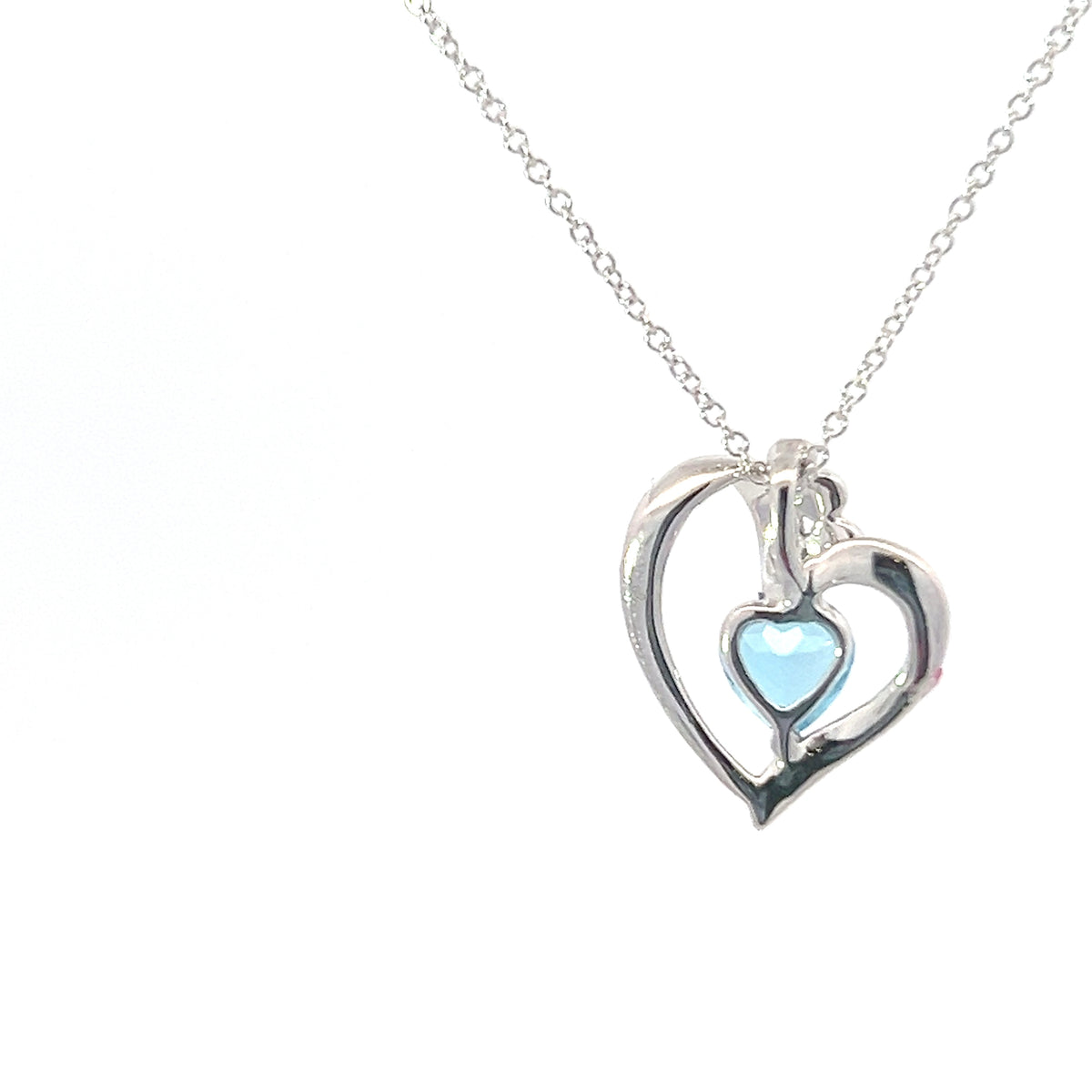 10K White Gold Blue Topaz and 0.005cttw Diamond Heart Necklace - 18 Inches