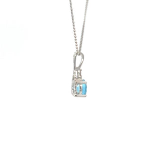 10K White Gold Blue Topaz & Diamond Pendant
