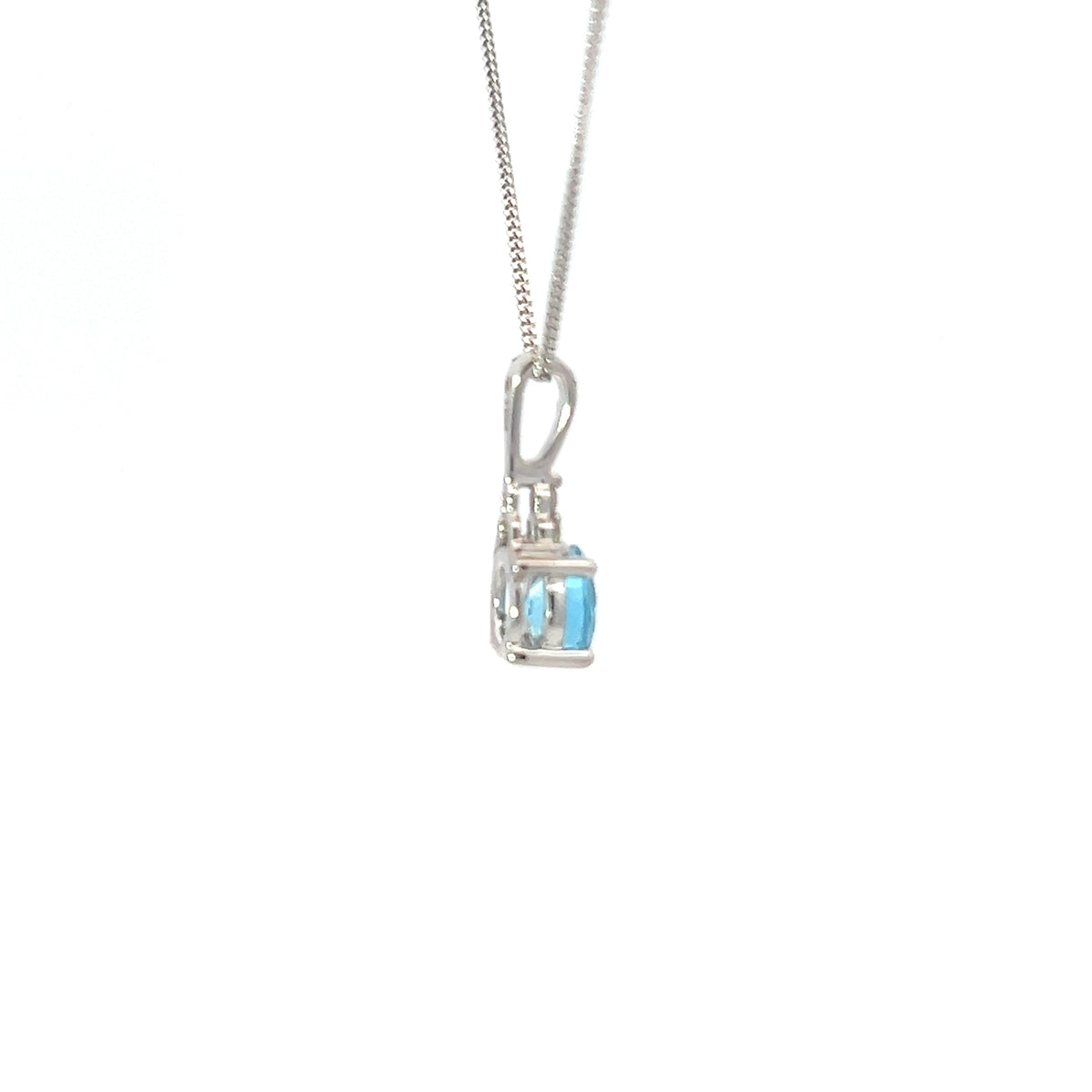 10K White Gold Blue Topaz &amp; Diamond Pendant