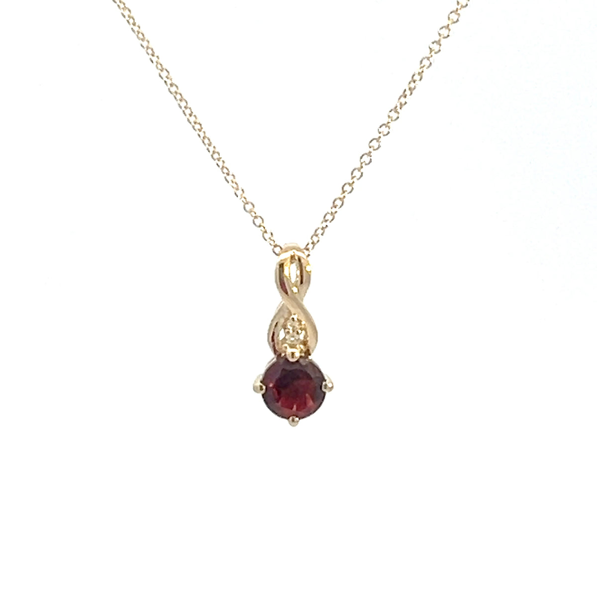 10K Yellow Gold Garnet and Diamond Pendant, 18&quot;