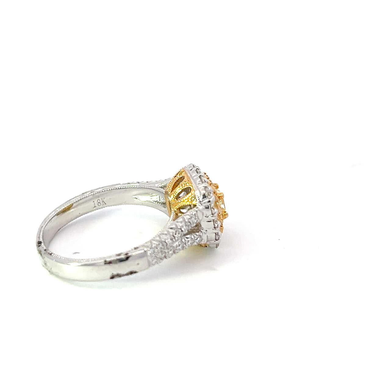 14K White Gold Fancy Yellow and White Diamond Ring - size 6.5