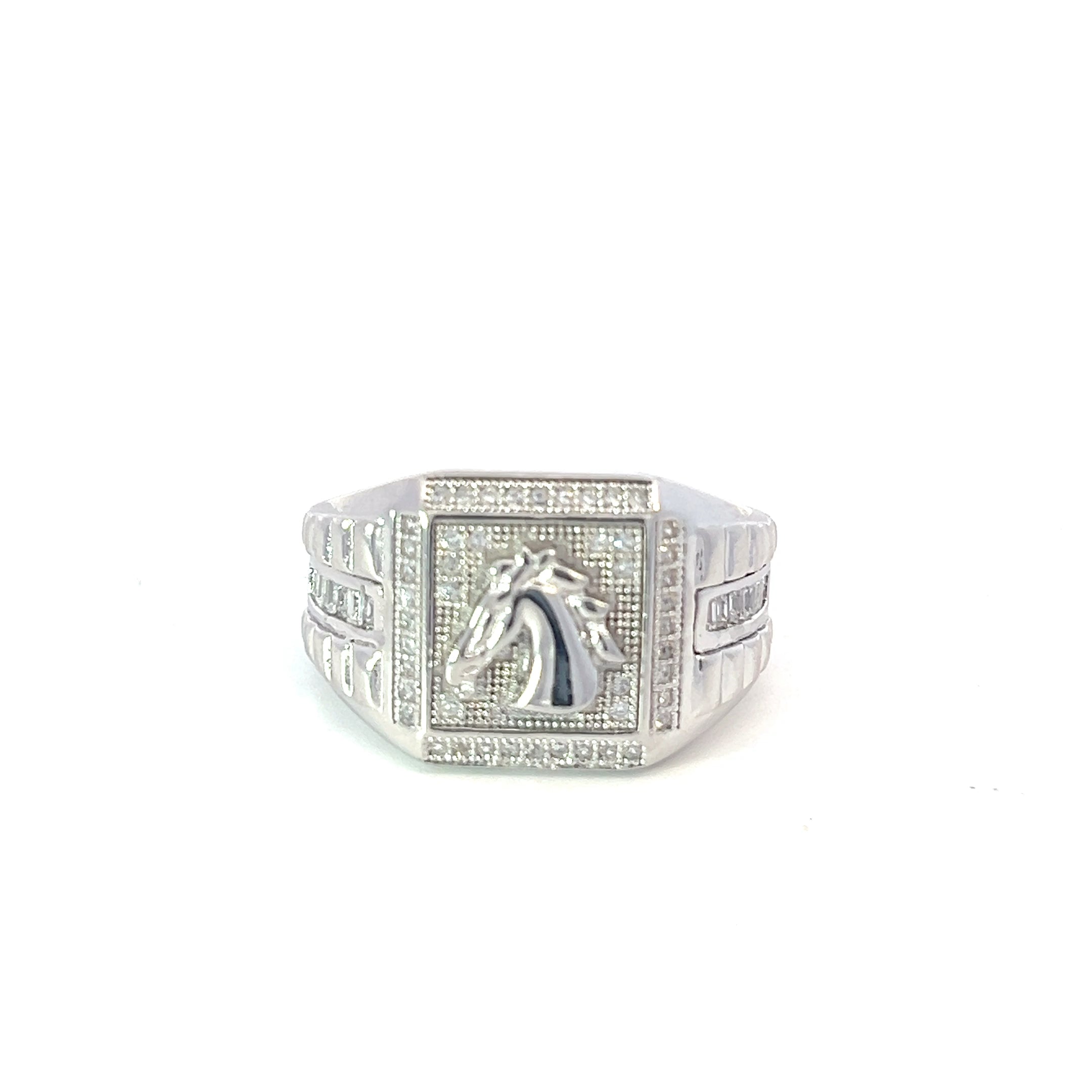 Argent Silver and Cubic Zirconia Horses Head Mens Ring