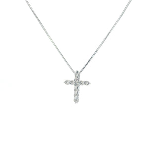 10K White Gold 0.15 cttw Diamond Cross Pendant, 18"
