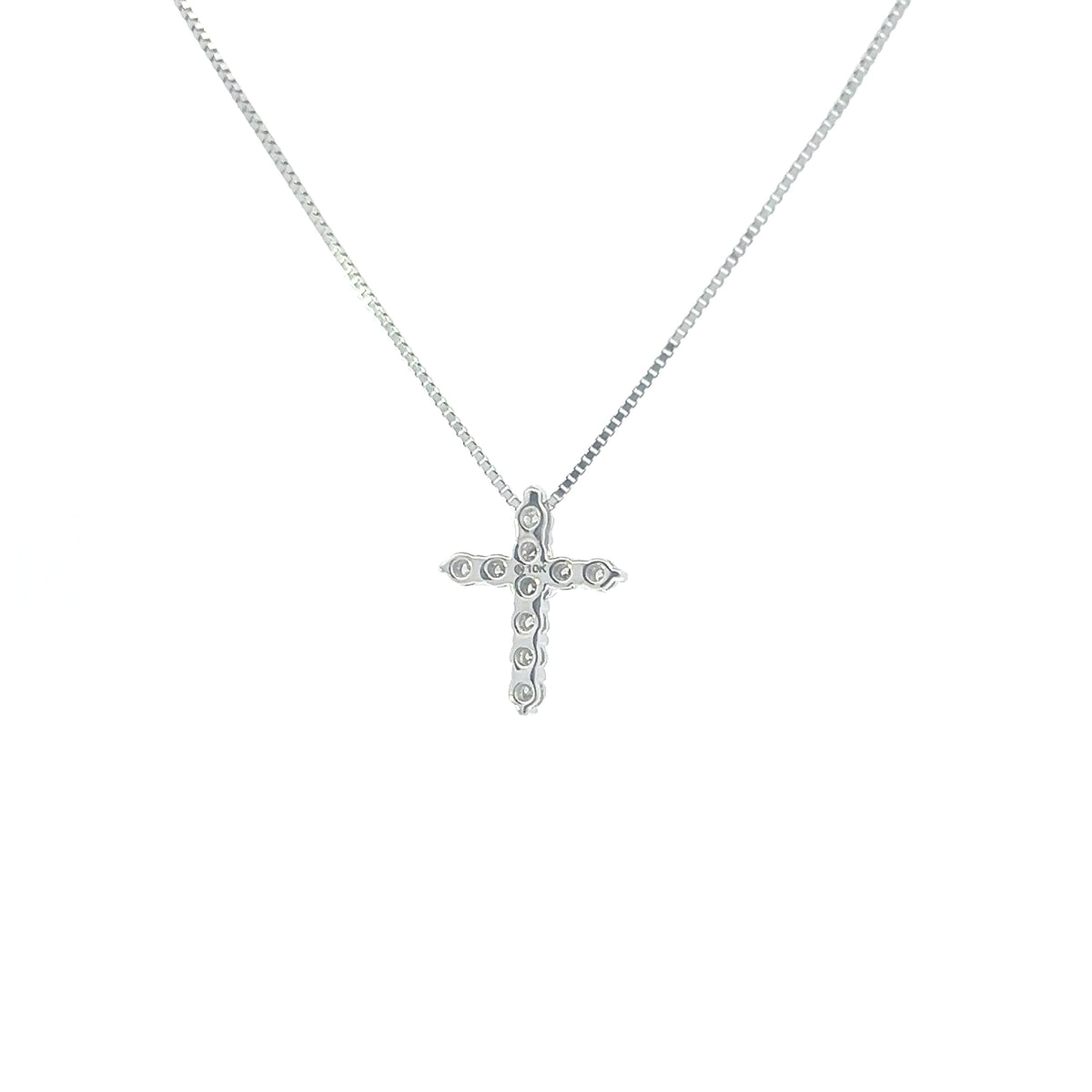 10K White Gold 0.15 cttw Diamond Cross Pendant, 18&quot;