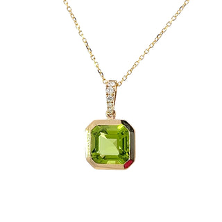 Collar de oro amarillo de 14 quilates con peridoto de 2,41 quilates y diamantes de 0,16 quilates - 18 pulgadas
