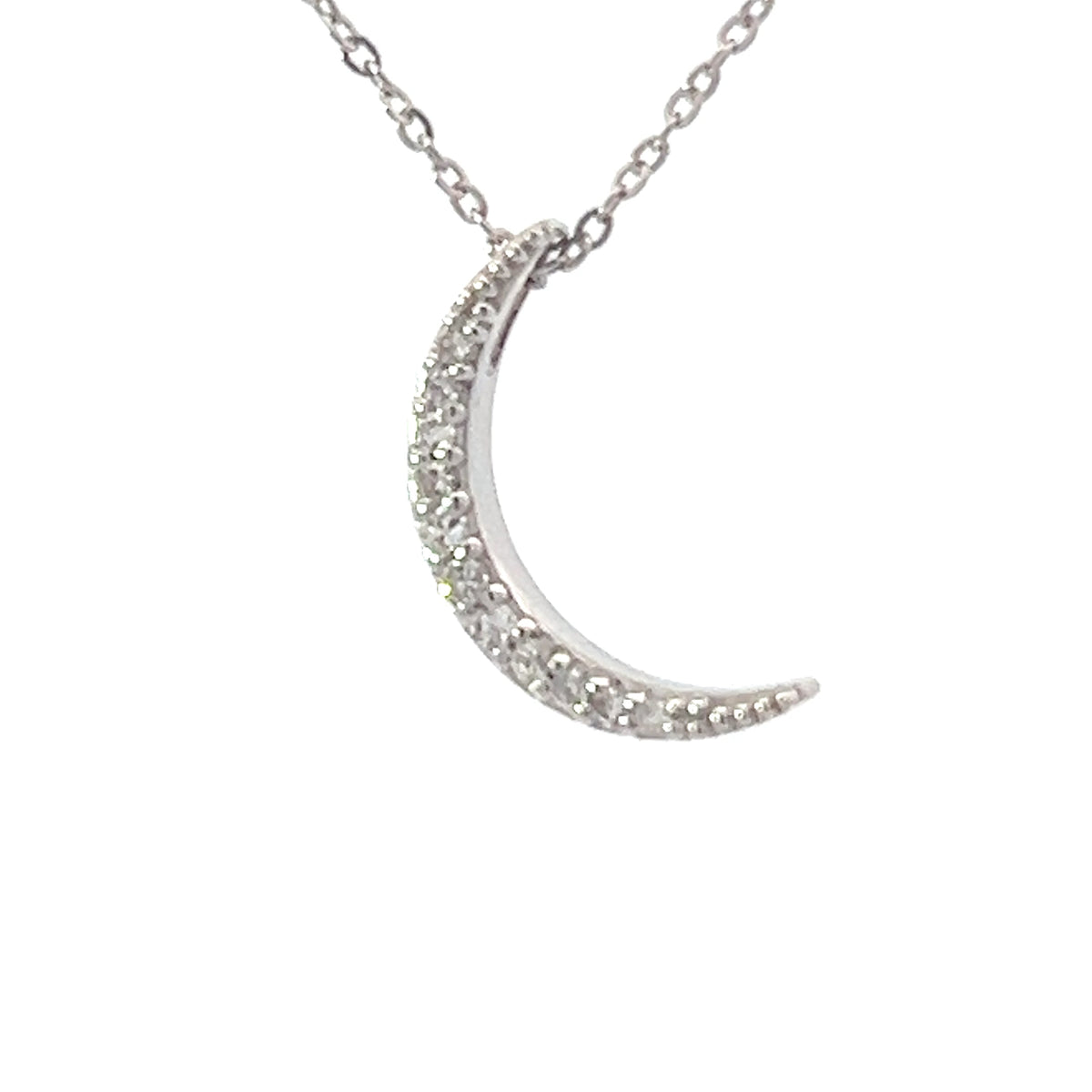 Colgante de luna creciente con diamantes de 0,04 quilates en oro blanco de 10 quilates, 18&quot;