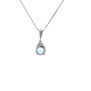 10K White Gold Blue Topaz & Diamond Pendant