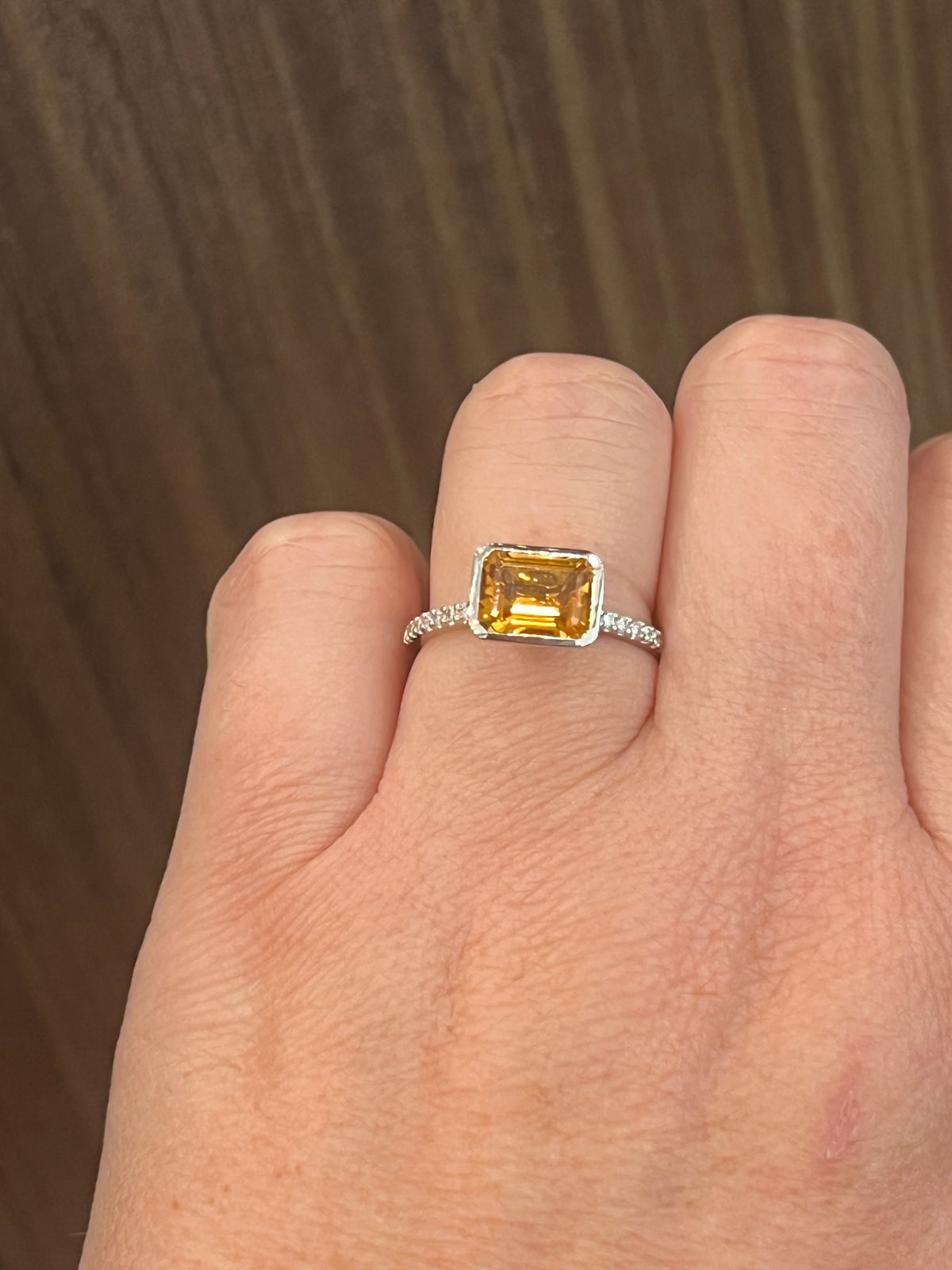 14K White Gold 1.28cttw Citrine and 0.14cttw Diamond Ring - Size 7