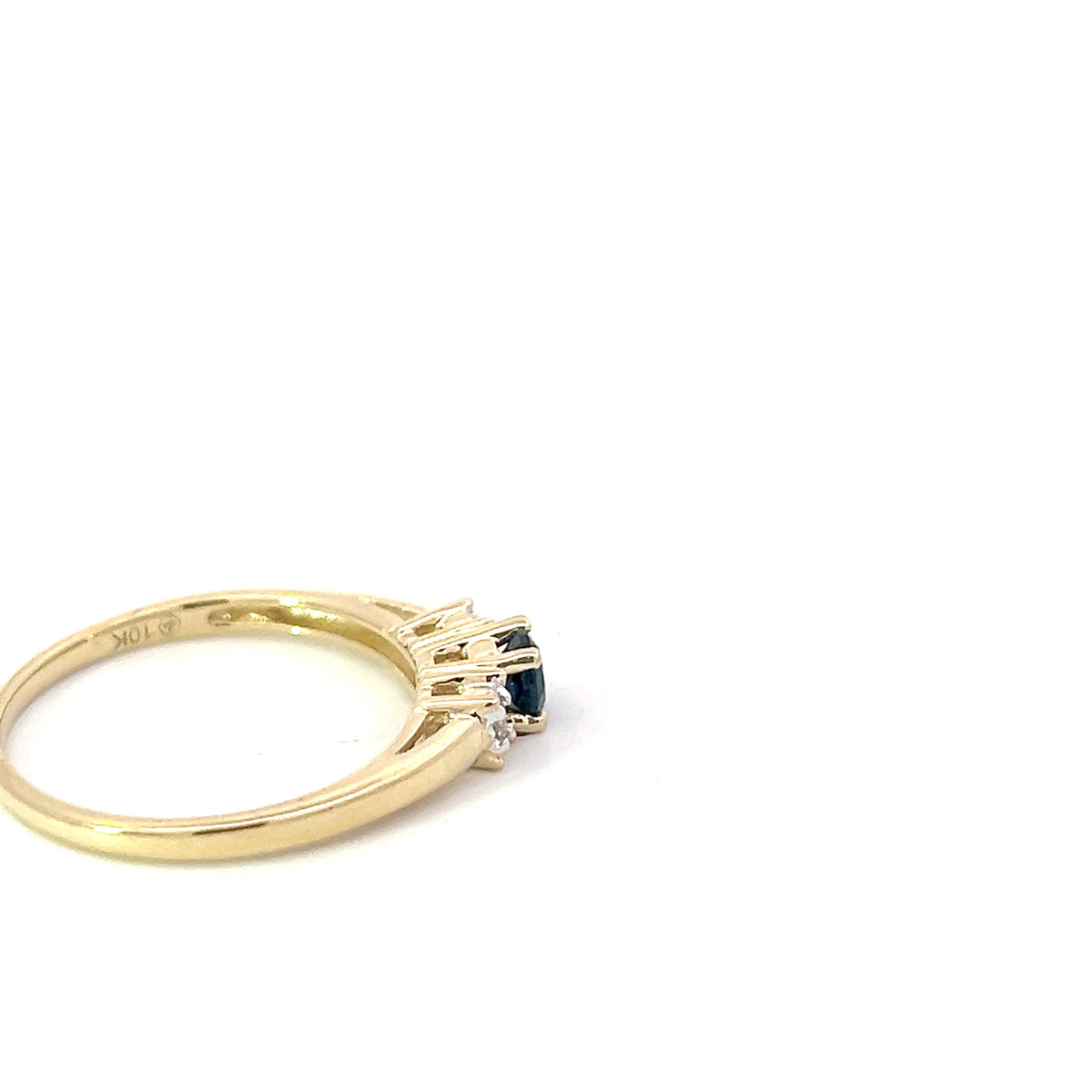 Anillo de oro amarillo de 10 quilates con zafiro y diamantes y 3 piedras - Talla 6