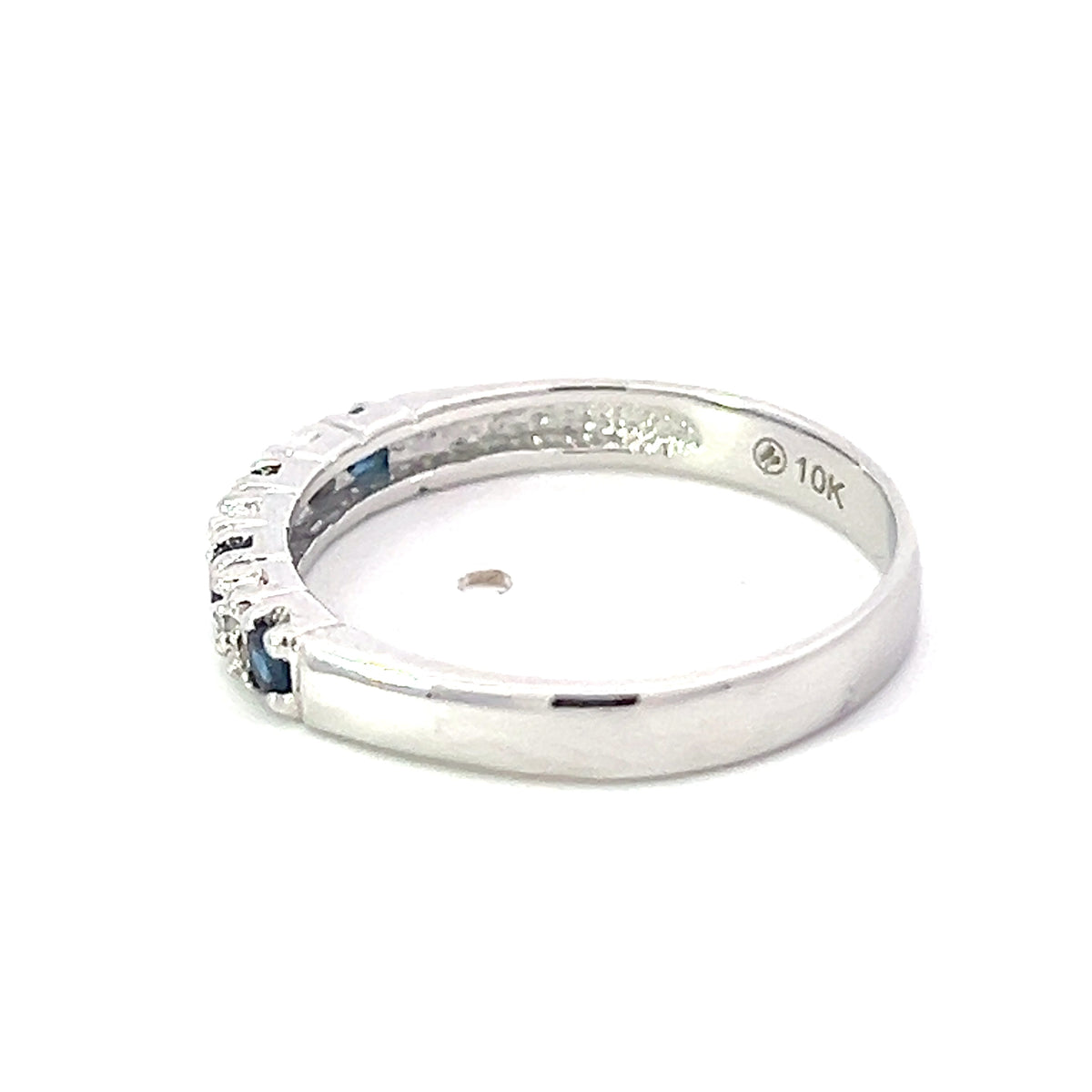 10K White Gold 0.02cttw Diamond with Sapphire Ring - Size 6.5