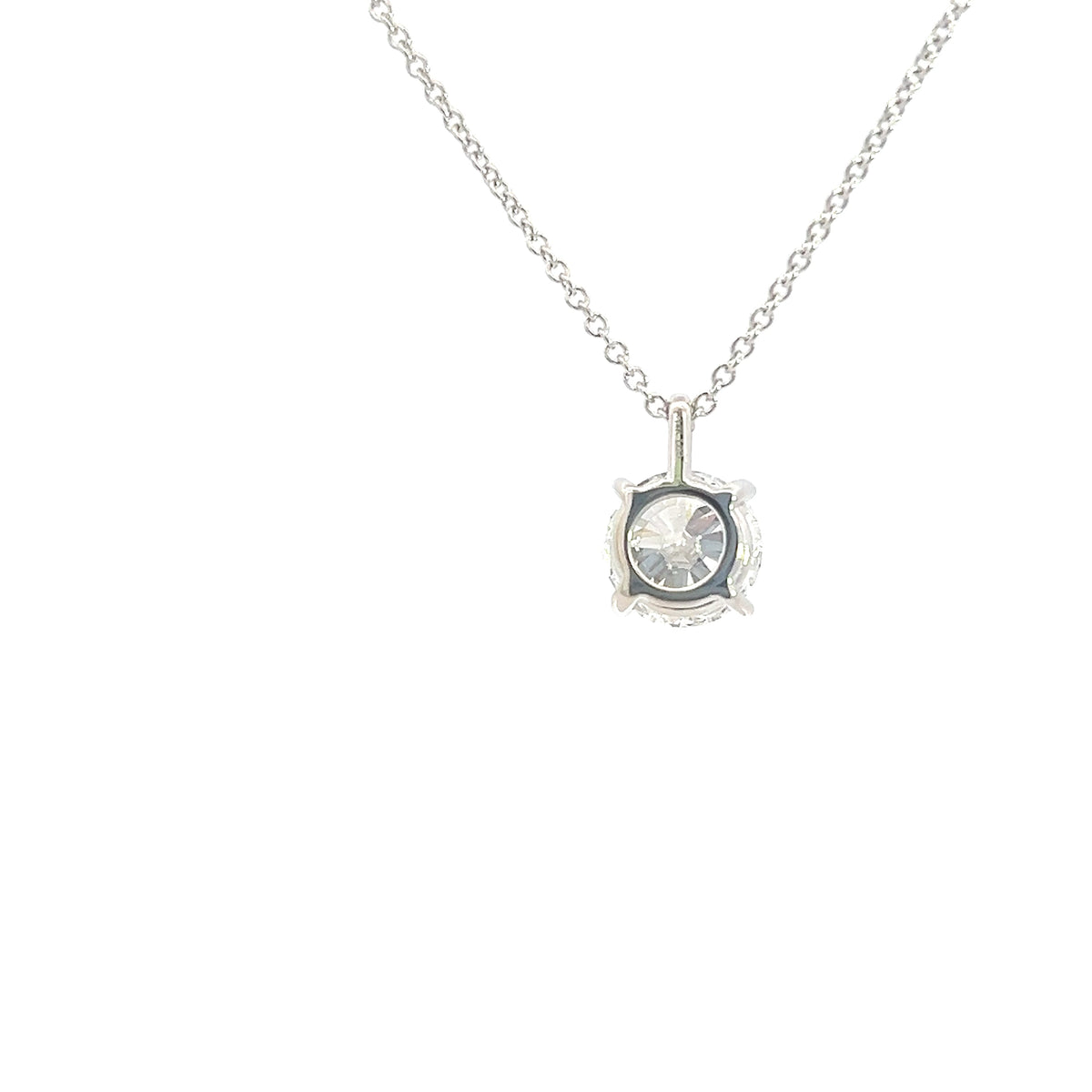 14K White Gold 2.01cttw Lab Grown Diamond Solitaire Necklace with Rolo Chain (Lobster Clasp) - Adjustable 16 - 18 Inches
