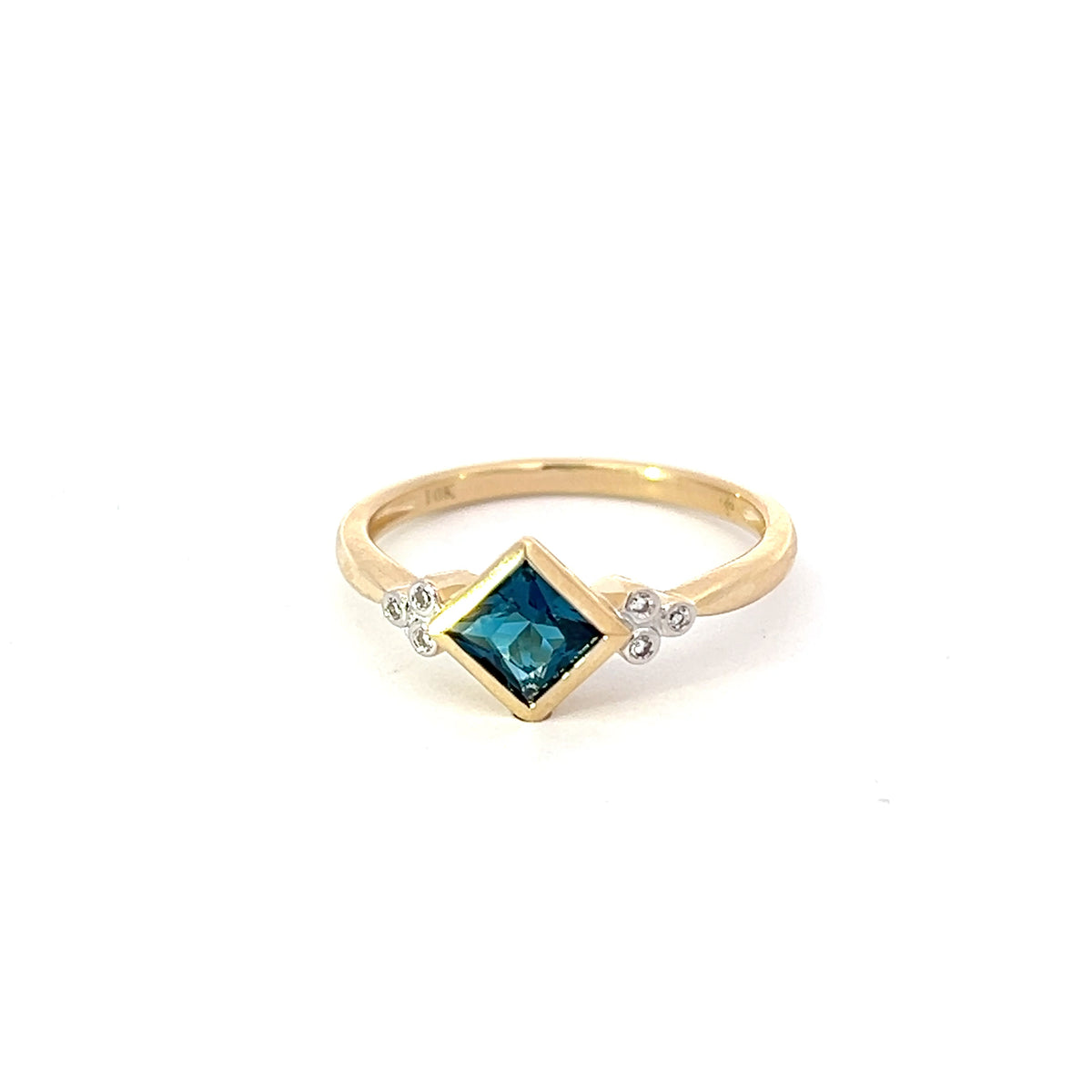 10K Yellow Gold London Blue Topaz and Diamond Ring, size 7