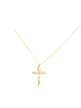 10K White and Yellow Gold 0.08 cttw Diamond Cross Pendant, 18"