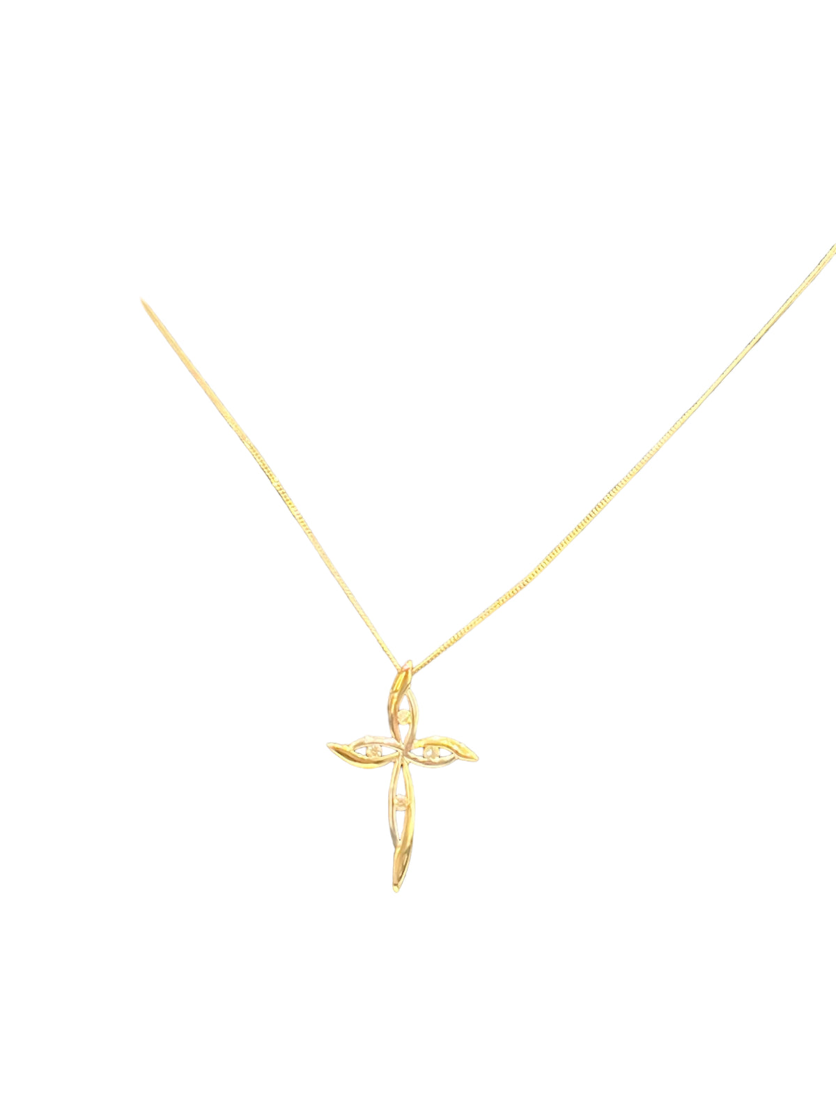 10K White and Yellow Gold 0.08 cttw Diamond Cross Pendant, 18&quot;