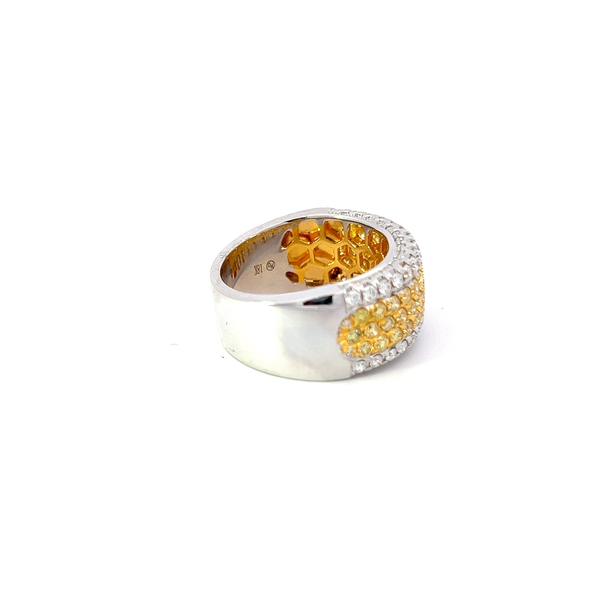 Anillo elegante de oro blanco de 18 quilates con diamantes amarillos y blancos - talla 6,5