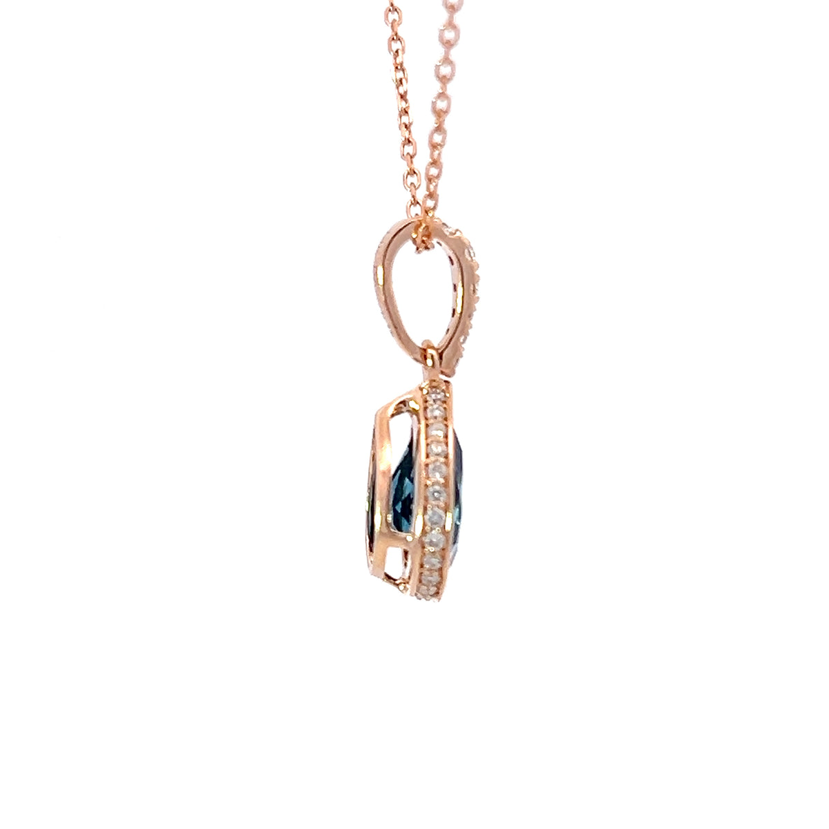 Colgante de diamantes y topacio azul en oro rosa de 14 quilates, 18&quot;