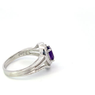 Anillo de plata de ley con amatista y diamantes, talla 6