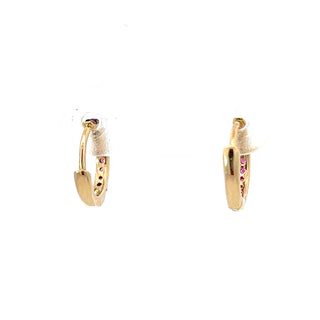 Pendientes tipo argolla/huggie/con bisagras de rubí de 0,25 quilates de oro amarillo de 10 quilates