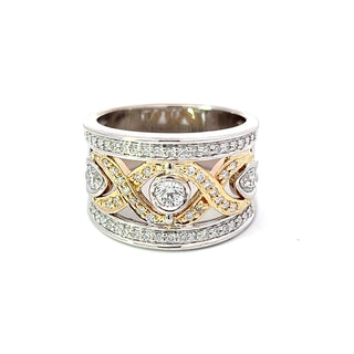 Anillo de diamantes canadienses de 0,72 quilates en oro blanco y amarillo de 14 quilates - talla 6,5