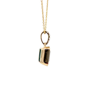 14K Yellow Gold Blue Topaz & Diamond Pendant, 18"