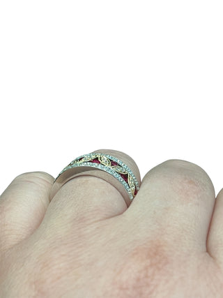 Anillo de diamantes y rubíes de oro blanco y amarillo de 14 quilates - talla 6,5