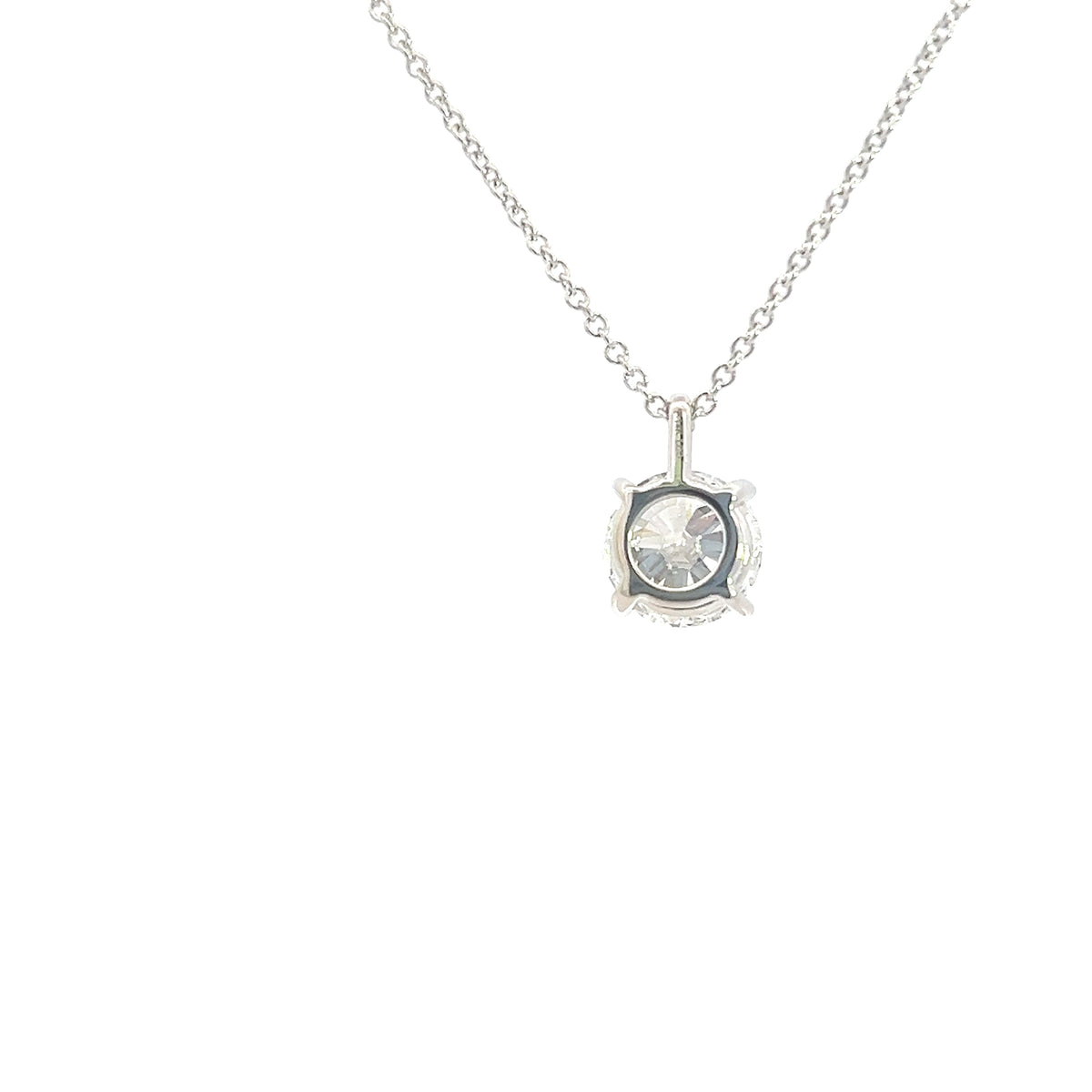 14K White Gold 1.50cttw Lab Grown Diamond Solitaire Necklace with Rolo Chain (Lobster Clasp) - Adjustable 16 - 18 Inches